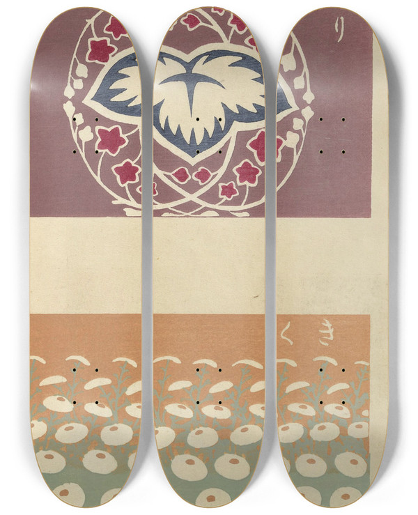 Triptych art skateboard deck of Ogino Issui Y Sketchbook Y Manga Pl21 by Ogino Issui (1900-1910)