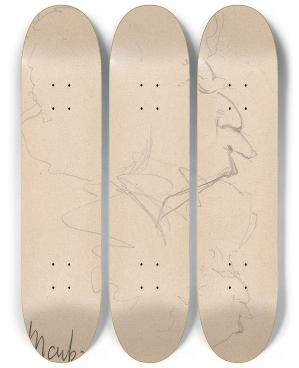 Triptych art skateboard deck of John White Alexander Mark Twain by John White Alexander (1856-1915)