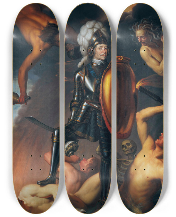 Triptych art skateboard deck of Gerard Van Honthorst The Constancy Of Frederik Hendrik by Gerard Van Honthorst (1592-1656)