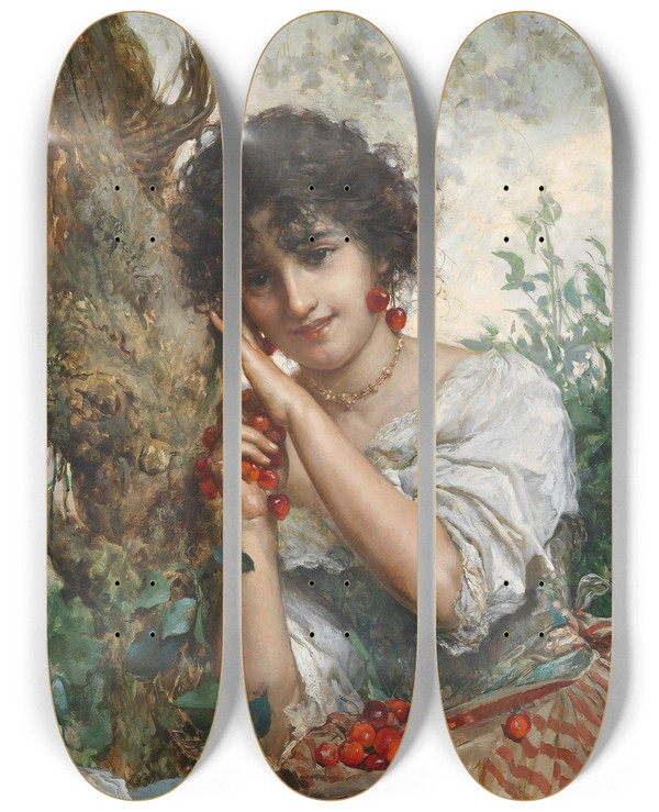 Triptych art skateboard deck of Salvatore Postiglione Kirschenzeit by Salvatore Postiglione (1861-1906)