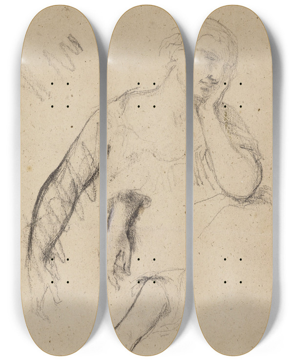 Triptych art skateboard deck of Narcissevirgile Diaz De La Pea Croquis De Buste De Femme Et Deux Croquis De Main Et De Bras by Narcisse-Virgile Diaz de La Pea (1808-1876)