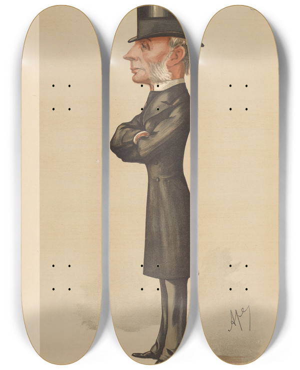 Triptych art skateboard deck of Carlo Pellegrini Politicians The Colonies The Rt Hon Sir Henry Thurston Holland 29 January 1887 by Carlo Pellegrini (1839-1889)