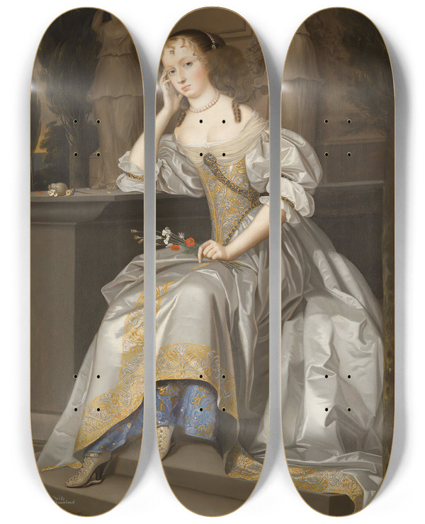 Triptych art skateboard deck of John Michael Wright A Posthumous Portrait Of Elizabeth Countess Of Westmorland by John Michael Wright (1617-1694)