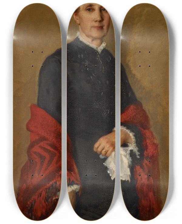 Triptych art skateboard deck of James Carroll Beckwith Portrait Of Mrs William C Bartlett by James Carroll Beckwith (1852-1917)