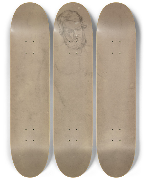 Triptych art skateboard deck of Victor Mller Stehender Mnnlicher Akt In Vorderansicht Mit Geschlossenen Augen by Victor Muller (1829-1871)