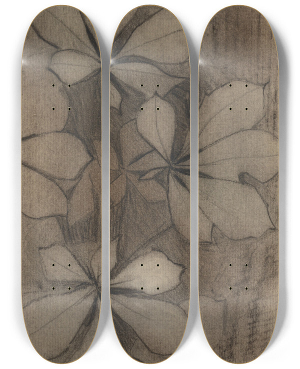 Triptych art skateboard deck of Theo Nieuwenhuis Kastanjebladeren_1 by Theo Nieuwenhuis (1866-1951)