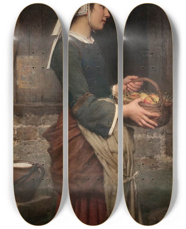 Triptych art skateboard deck of Emileauguste Hublin Le Panier De Pommes by Emile-Auguste Hublin (1830-1891)