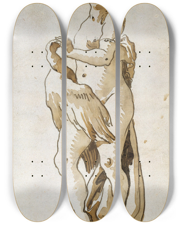 Triptych art skateboard deck of Giovanni Domenico Tiepolo Leda by Giovanni Domenico Tiepolo (1727-1804)
