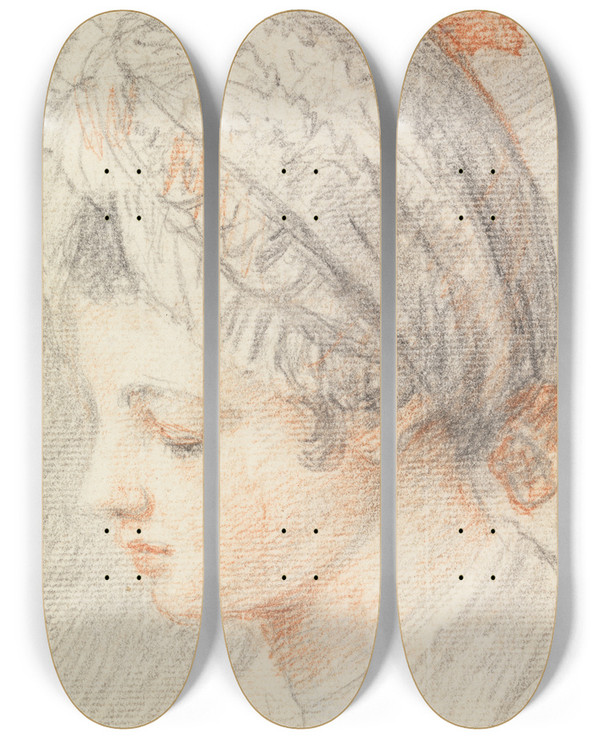 Triptych art skateboard deck of Prince Hoare Head Of A Young Girl by Prince Hoare