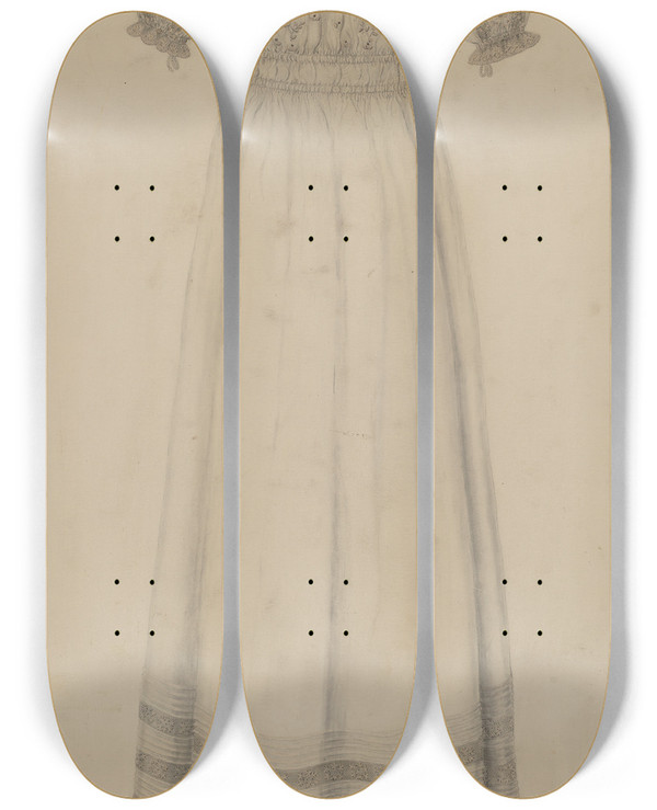 Triptych art skateboard deck of Marie Famularo Infants Dress_2 by Marie Famularo
