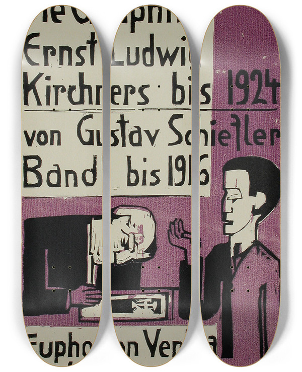 Triptych art skateboard deck of Ernst Ludwig Kirchner Die Graphik Ernst Ludwig Kirchner Bis 1924 by Ernst Ludwig Kirchner (1880-1938)