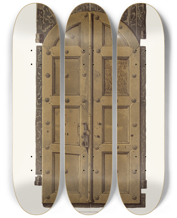 Triptych art skateboard deck of Fedor Grigoryevich Solntsev Drevniia Mednyia Vrata V Uspenskom Devichem Monastyre Goroda Aleksandrova by Fedor Grigoryevich Solntsev (1801-1892)