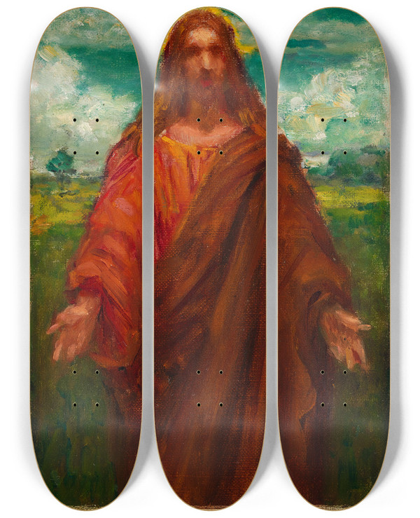Triptych art skateboard deck of Kenyon Cox Study For Christ by Kenyon Cox (1856-1919)