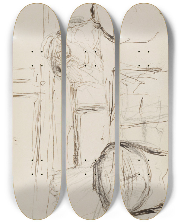 Triptych art skateboard deck of Georges Hugo Couple Dans Un Caf by Georges Hugo (1868-1925)