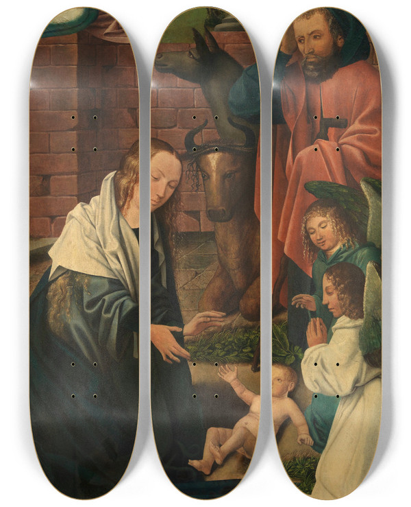 Triptych art skateboard deck of Master Of Frankfurt The Nativity by Master Of Frankfurt (1460-1533)