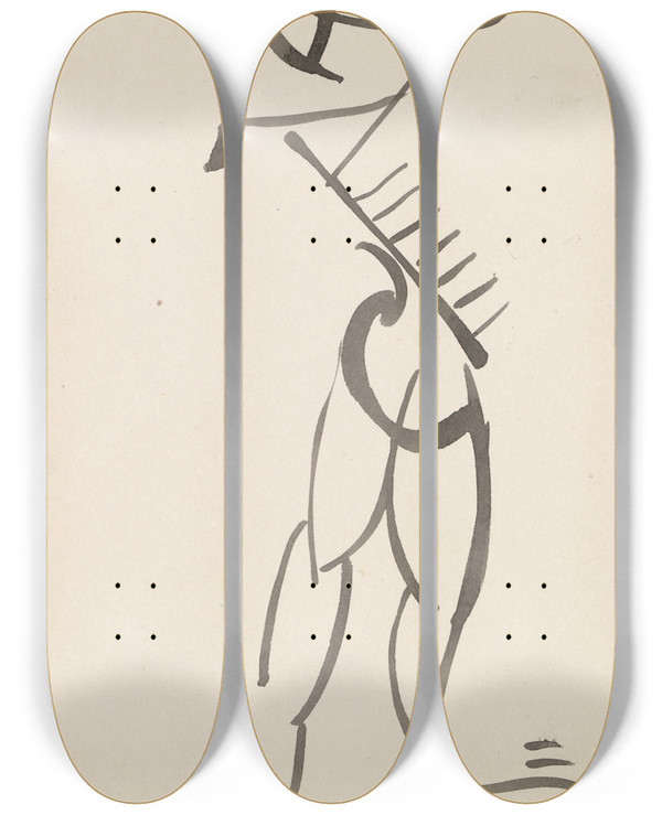Triptych art skateboard deck of Henri Gaudierbrzeska Dancing Figure_8 by Henri Gaudier-Brzeska (1891-1915)