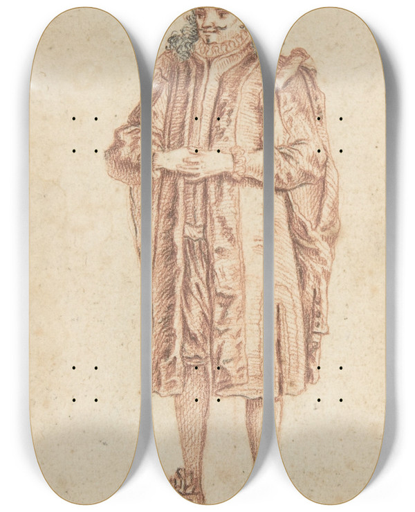 Triptych art skateboard deck of After Claude Gillot Crepins Master by After Claude Gillot (1673-1722)