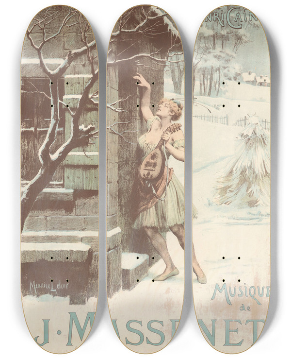Triptych art skateboard deck of Maurice Leloir Cigale by Maurice Leloir (1853-1940)