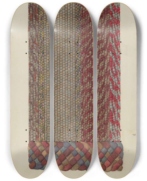 Triptych art skateboard deck of Alice Stearns Shaker Rug by Alice Stearns