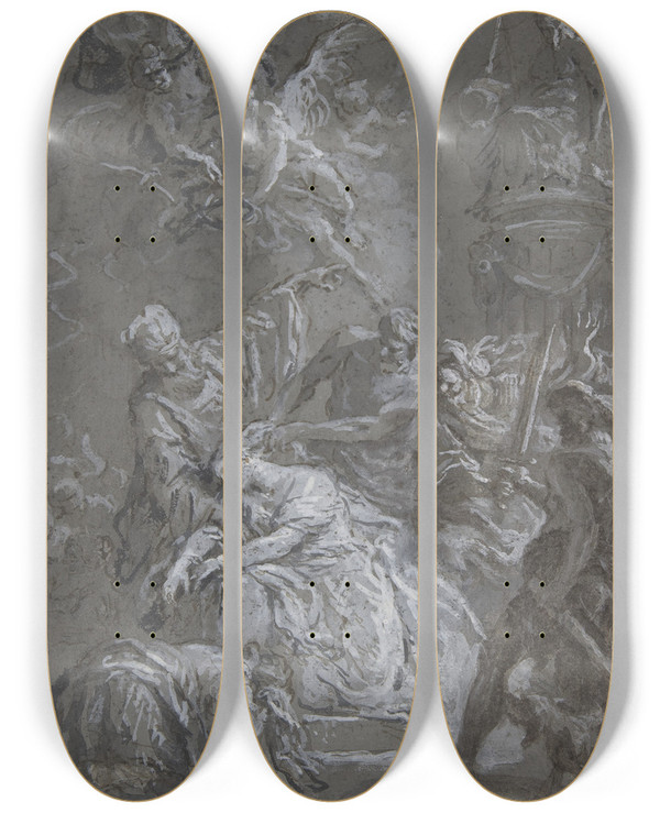Triptych art skateboard deck of Martin Johann Schmidt The Martyrdom Of Saint Barbara by Martin Johann Schmidt (1718-1801)