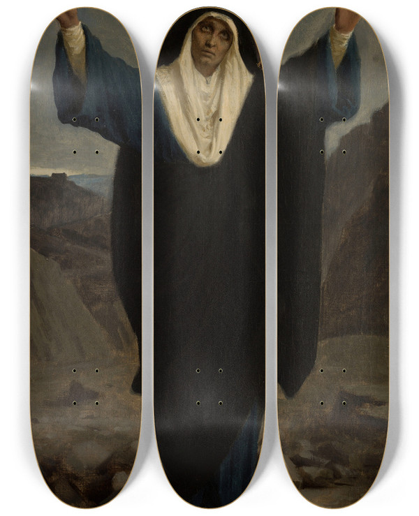 Triptych art skateboard deck of Pierre Fritel Mater Dolorosa by Pierre Fritel (1853-1942)