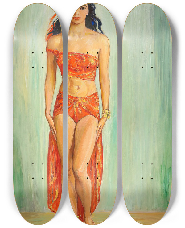 Triptych art skateboard deck of Nils Dardel Cissi Olsson Som Anitra I Peer Gynt by Nils Dardel (1888-1943)