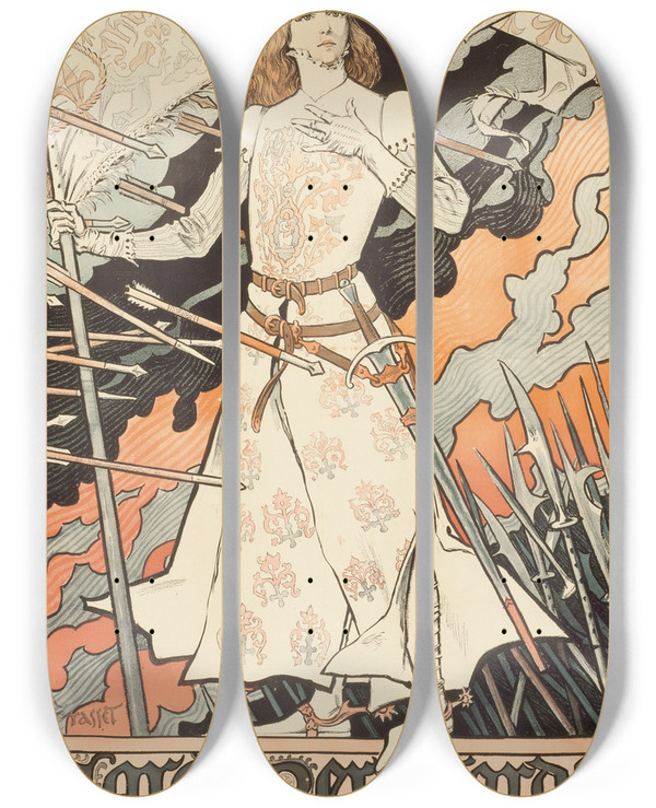 Triptych art skateboard deck of Eugne Grasset Jeanne Darcsarah Bernhardt by Eugene Grasset (1841-1917)