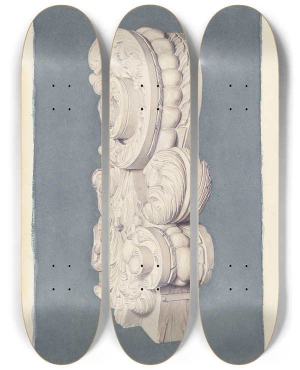 Triptych art skateboard deck of Frances Cohen Billethead_2 by Frances Cohen