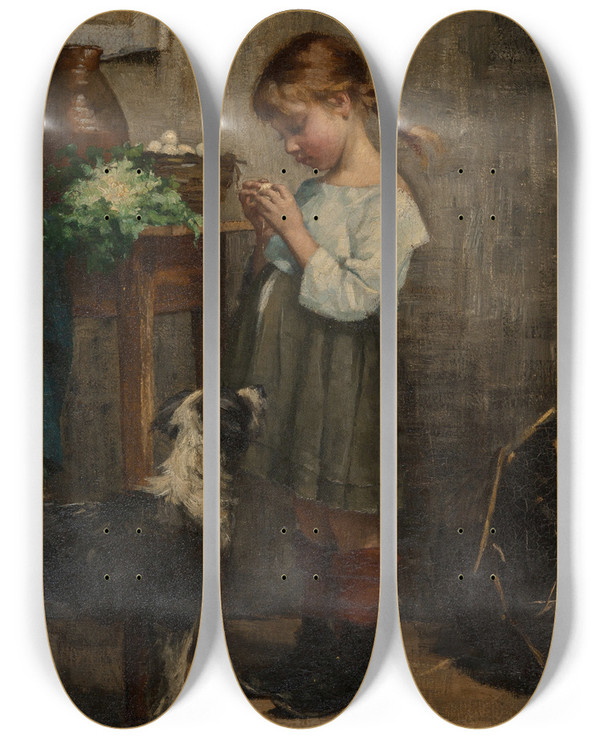 Triptych art skateboard deck of Maria Wiik An Unlikely Duo by Maria Wiik (1853-1928)