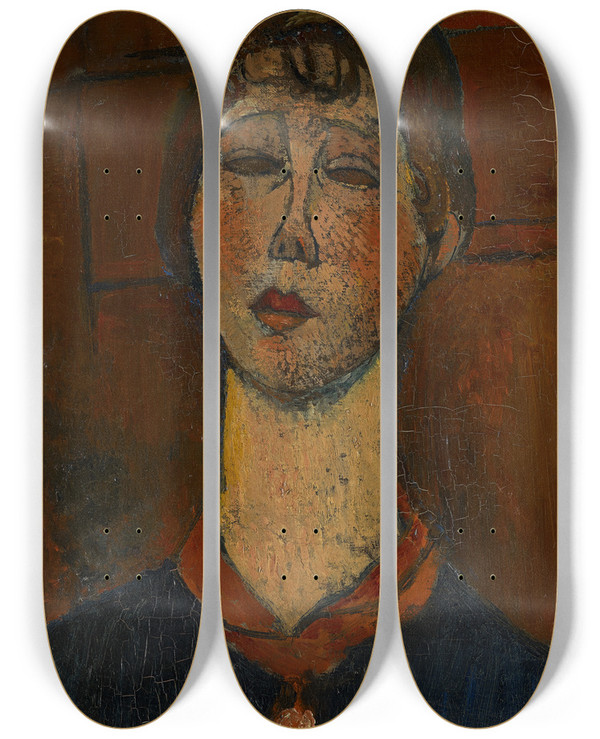 Triptych art skateboard deck of Amedeo Modigliani Portrait Of Madame Dorival_1 by Amedeo Modigliani (1884-1920)