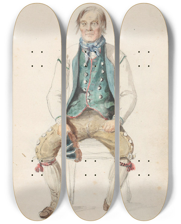 Triptych art skateboard deck of Adolph Tidemand Niri Knutson Vangestad Flesberg by Adolph Tidemand (1814-1876)