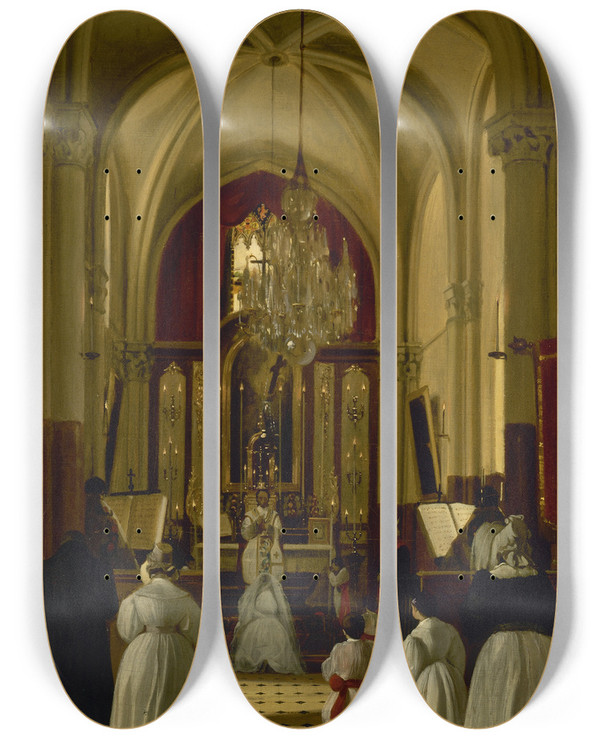 Triptych art skateboard deck of Auguste De Chtillon La Premire Communion De Lopoldine Fourqueux Le 8 Septembre 1836 by Auguste De Chatillon (1808-1881)