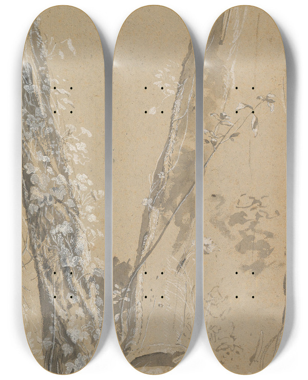 Triptych art skateboard deck of Joseph Werner The Younger Study Of Overgrown Trees by Joseph Werner the Younger (1637-1710)
