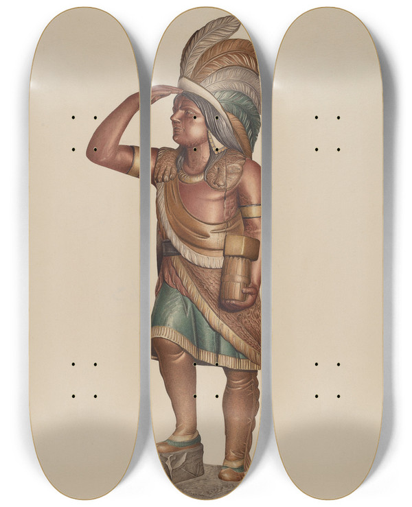 Triptych art skateboard deck of Robert Pohle Cigar Store Indian_2 by Robert Pohle