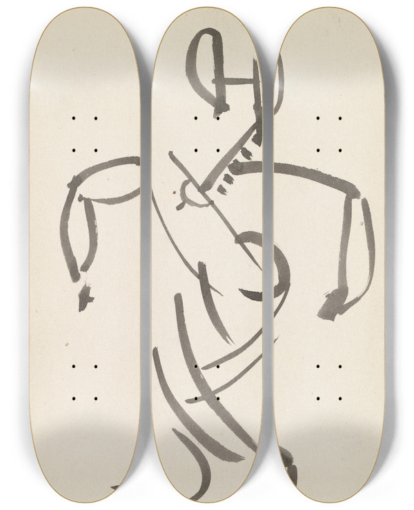 Triptych art skateboard deck of Henri Gaudierbrzeska Figure Study_1 by Henri Gaudier-Brzeska (1891-1915)