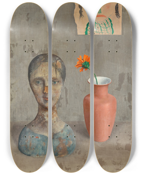 Triptych art skateboard deck of Rudolf Wacker Zwei Kpfe by Rudolf Wacker (1893-1939)