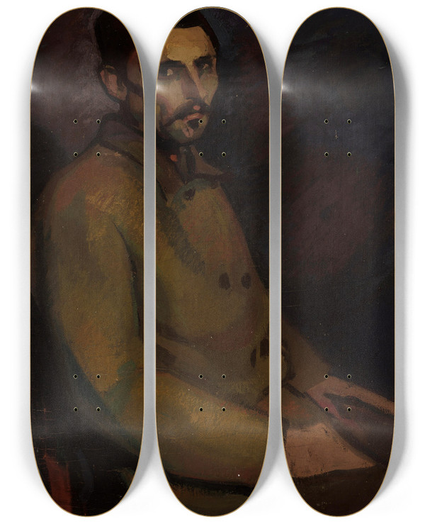 Triptych art skateboard deck of Nikolai Triik Mehe Portree_1 by Nikolai Triik (1884-1940)