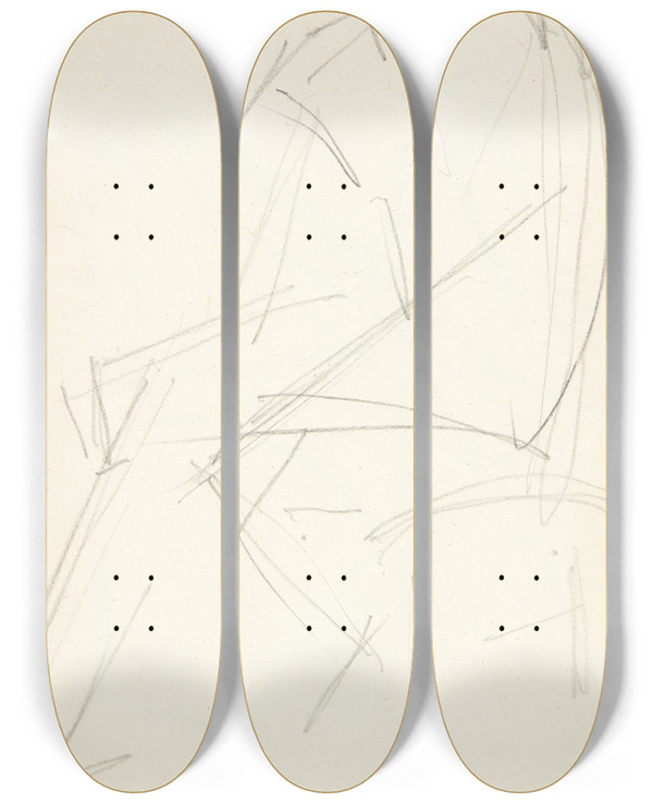 Triptych art skateboard deck of Edvard Weie Siddende Mandlig Model Vendt Mod Venstre Med Hnderne P Knene by Edvard Weie (1879-1943)
