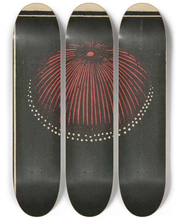 Triptych art skateboard deck of Jinta Hirayama Night Fireworks No 39 by Jinta Hirayama (19-)