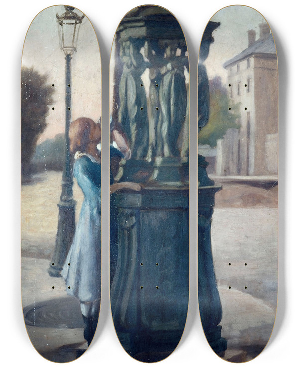 Triptych art skateboard deck of Andr Gill Une Fontaine Wallace by Andre Gill (1840-1885)
