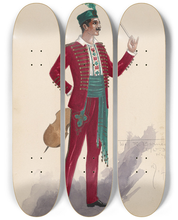 Triptych art skateboard deck of Will R Barnes Costume For Men_3 by Will R Barnes (1939)