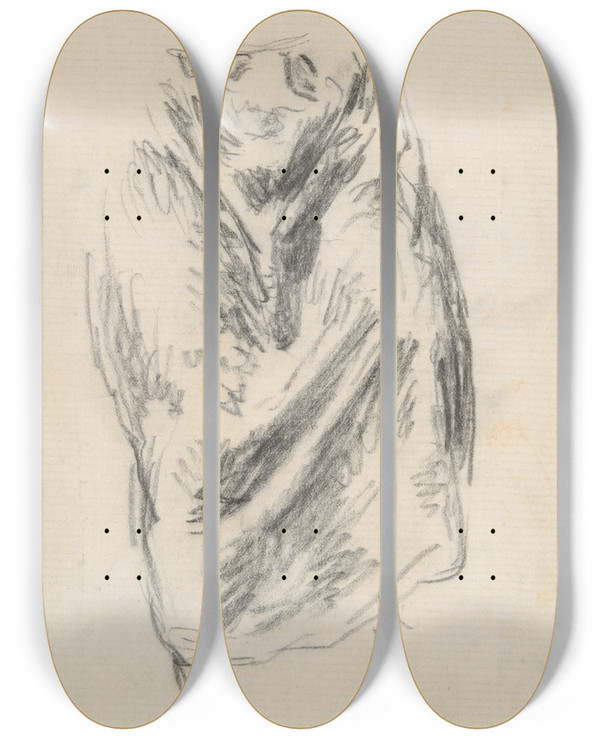 Triptych art skateboard deck of Jeanfranois Millet Study For Bergereassise by Jean-Franois Millet (1814-1875)