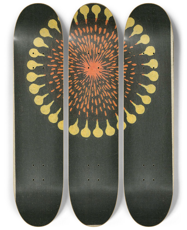 Triptych art skateboard deck of Jinta Hirayama Night Fireworks No 18 by Jinta Hirayama (19-)