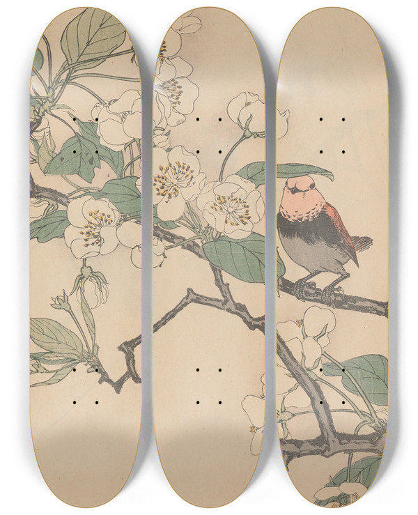Triptych art skateboard deck of Imao Keinen Keinen Kach Gafu Pl060 by Imao Keinen (1845-1924)