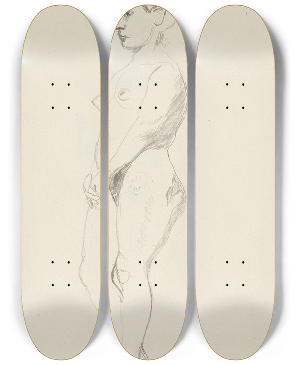 Triptych art skateboard deck of Adolf Sternschuss Akt Stojcej Kobiety_5 by Adolf Sternschuss (1873-1915)