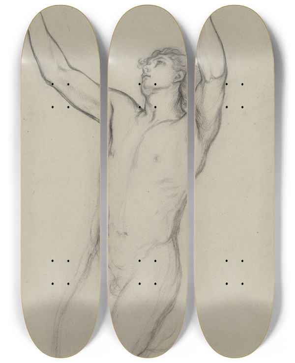 Triptych art skateboard deck of Victor Mller Daniel Als Kniender Mnnlicher Akt by Victor Muller (1829-1871)