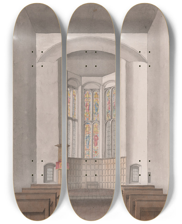 Triptych art skateboard deck of James Lambert Of Lewes Herstmonceux Castle East Sussex The Chapel by James Lambert Of Lewes (1725-1788)