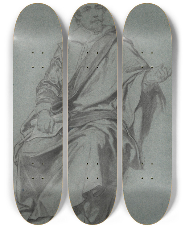Triptych art skateboard deck of Nicaise De Keyser The Painter Gerard Seghers by Nicaise De Keyser (1813-1887)
