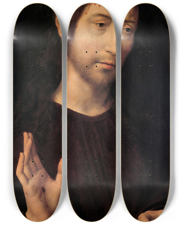 Triptych art skateboard deck of Hans Memling The Man Of Sorrows by Hans Memling (1430-1494)