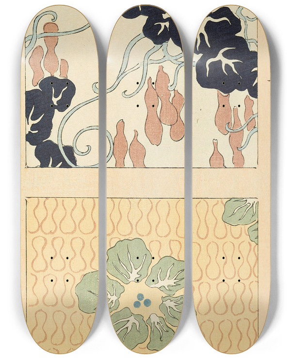 Triptych art skateboard deck of Korin Furuya Editor Bijutsukai Pl108 by Korin Furuya (Editor) (1875-1910)